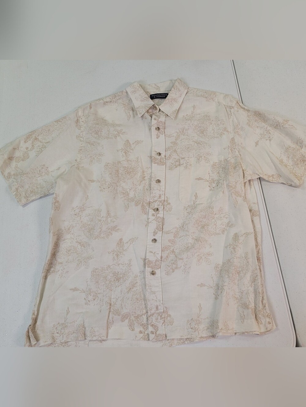 Short-Sleeve Button-Up Shirt - Cream Floral, Tan Plaid, Blue Plaid - Picture 8 of 10